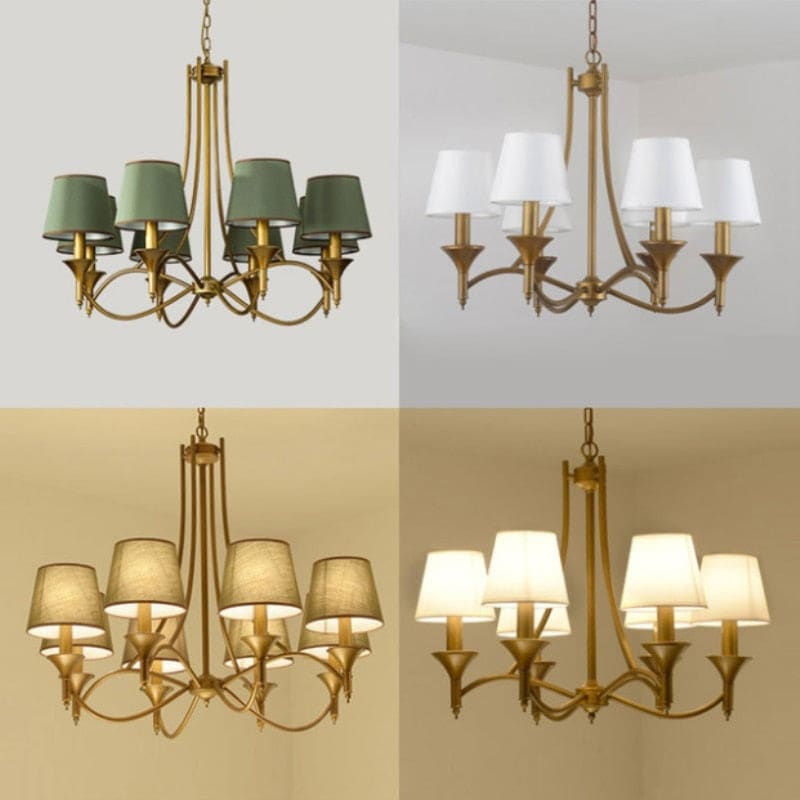 Chandelier with Fabric White Lampshade | Candelabra for Living Room Bedroom | Casalola - Chandeliers