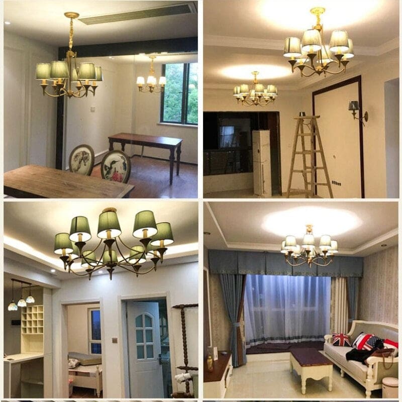 Chandelier with Fabric White Lampshade | Candelabra for Living Room Bedroom | Casalola - Chandeliers