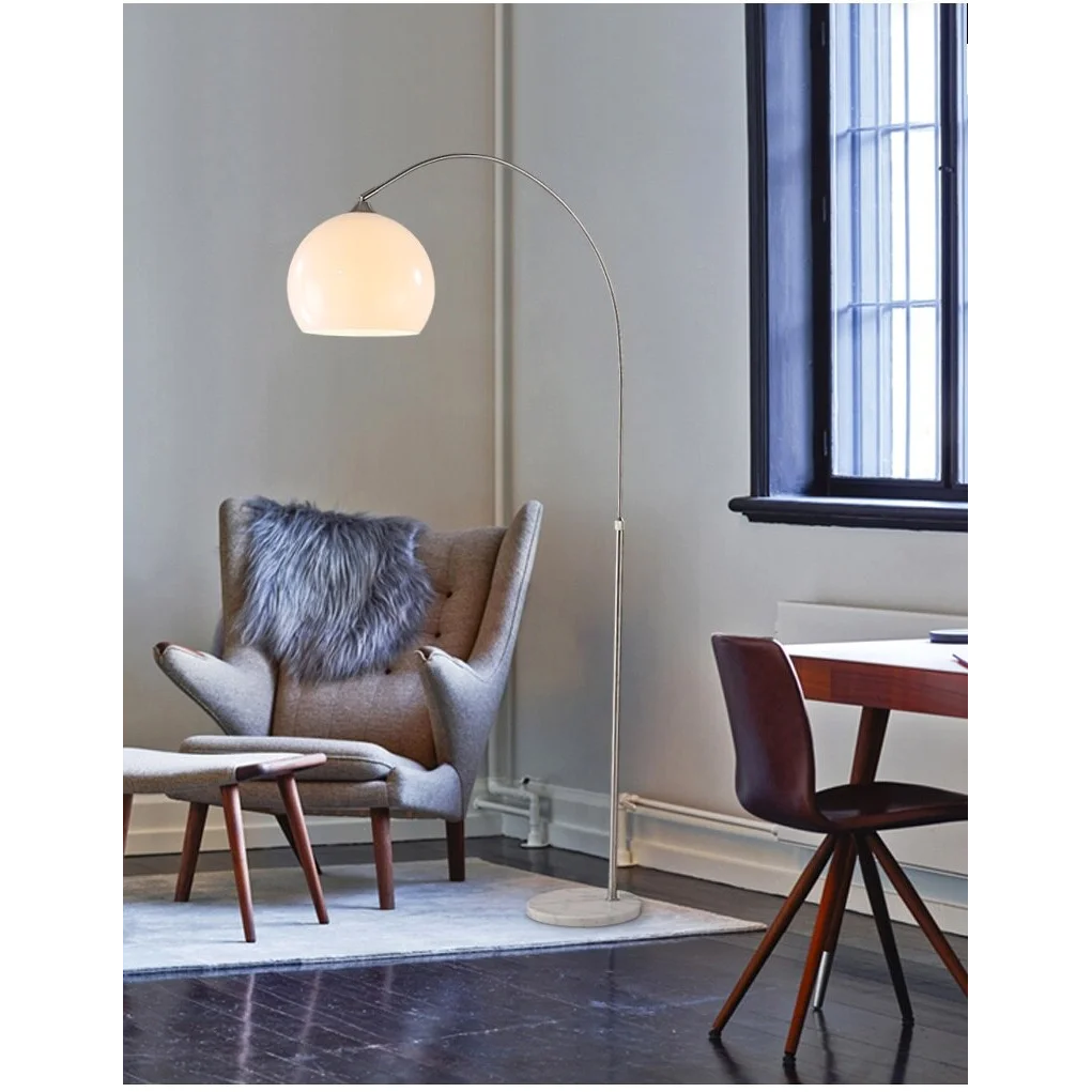 Arc Floor Lamp | Orange or White Glass Lampshade Silver Body Living Room Corner Lamps|