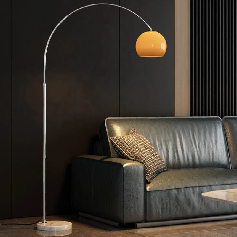 Arc Floor Lamp | Orange or White Glass Lampshade Silver Body Living Room Corner Lamps|