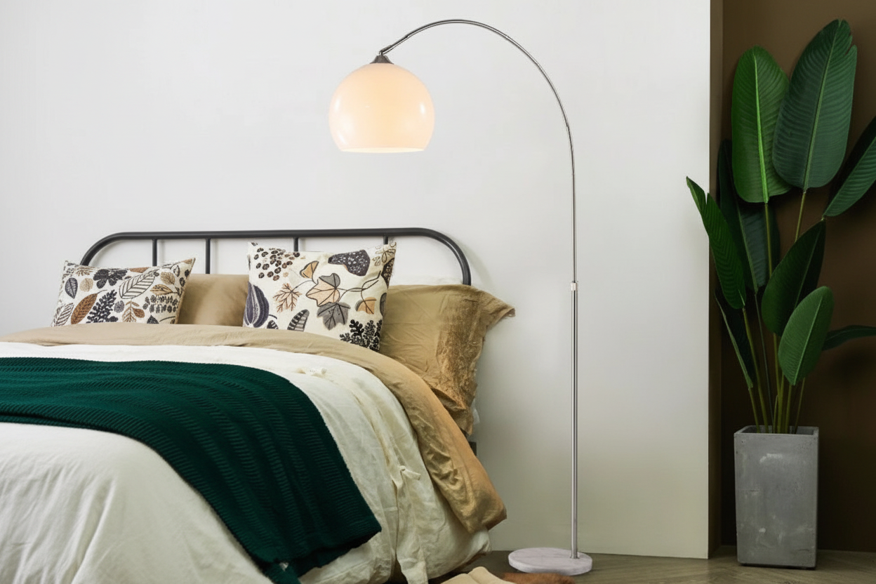 Arc Floor Lamp | Orange or White Glass Lampshade Silver Body Living Room Corner Lamps| Casalolalights Luxury Lamps