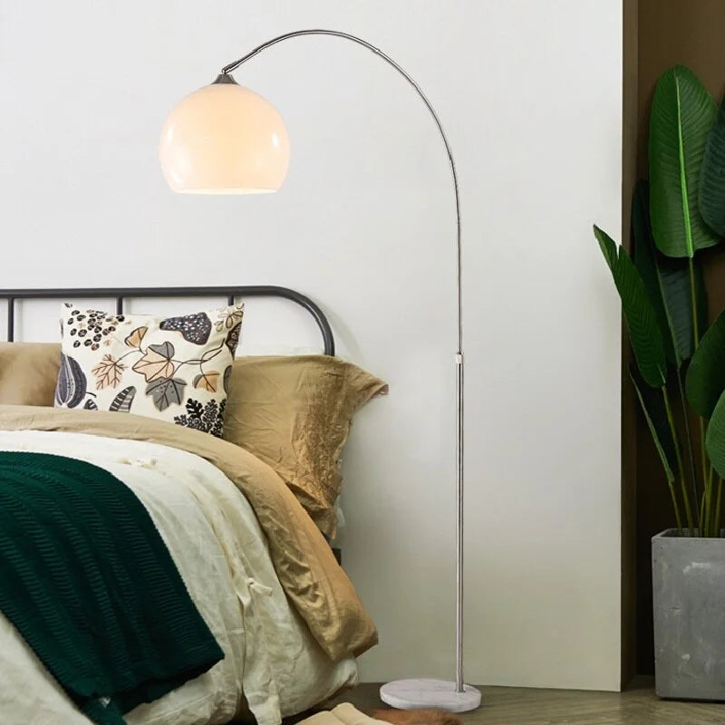 Arc Floor Lamp | Orange or White Glass Lampshade Silver Body Living Room Corner Lamps|