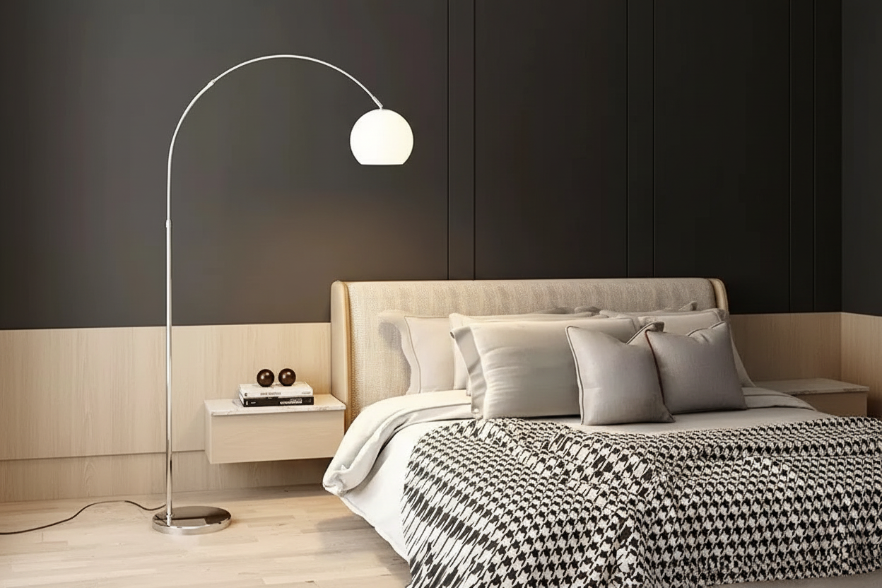 Arc Floor Lamp | Orange or White Glass Lampshade Silver Body Living Room Corner Lamps| Casalolalights Luxury Lamps