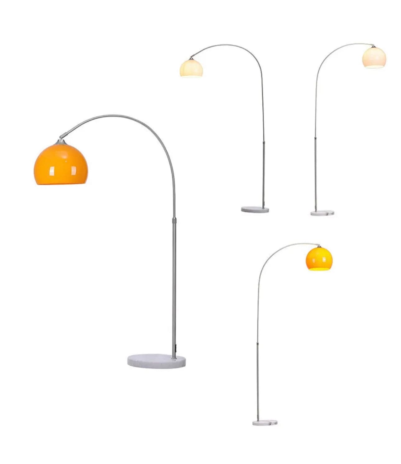 Arc Floor Lamp | Orange or White Glass Lampshade Silver Body Living Room Corner Lamps| - Lamps
