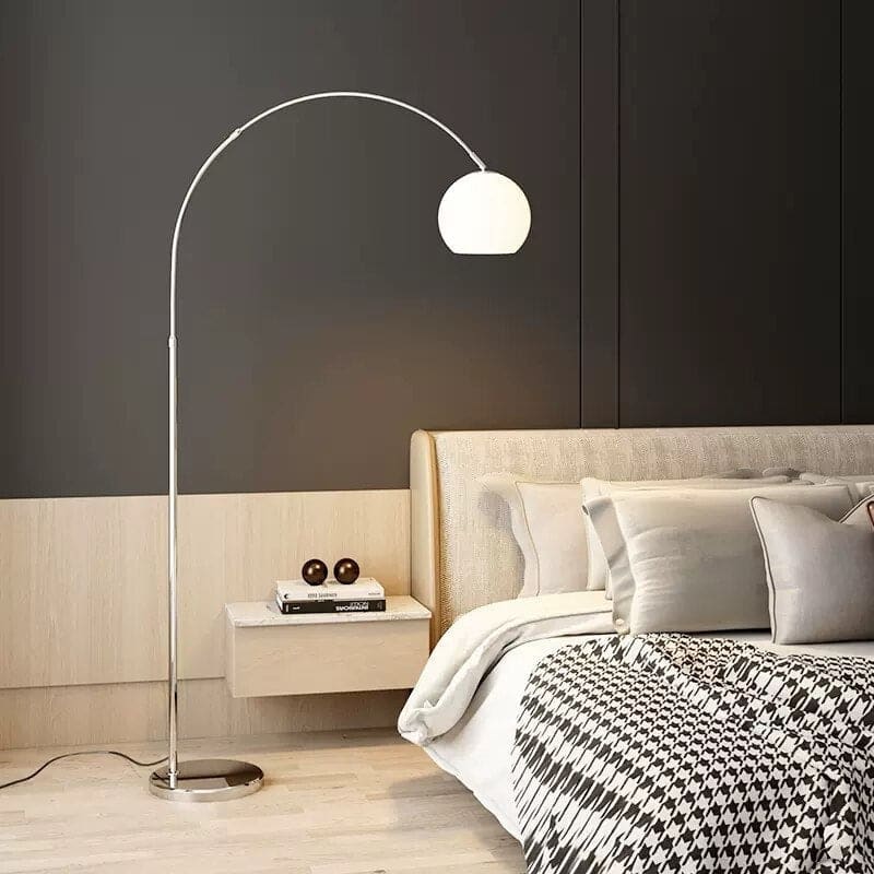 Arc Floor Lamp | Orange or White Glass Lampshade Silver Body Living Room Corner Lamps| - Lamps