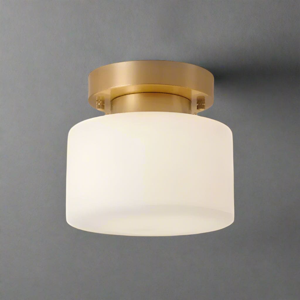 Modern Copper and Glass Flush Mount Ceiling Light – Compact Fixture for Low Ceilings - Mounts