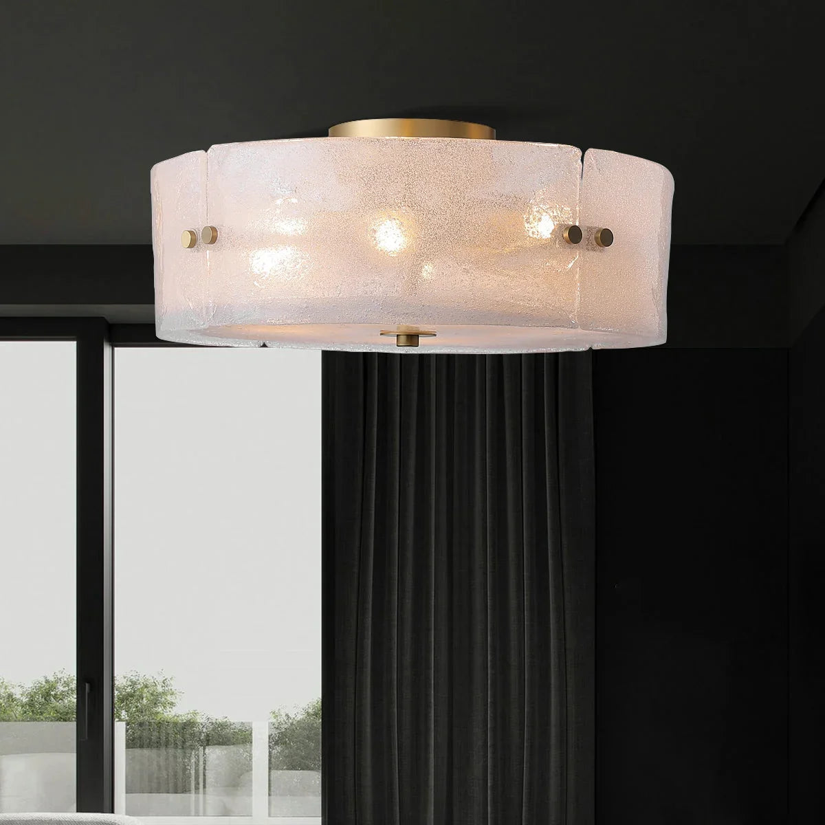 Frosted Glass Flush Mount Ceiling Light for Bedroom or Living Room | 16.1 in Wide Brass Four Bulbs Casalola Lights
