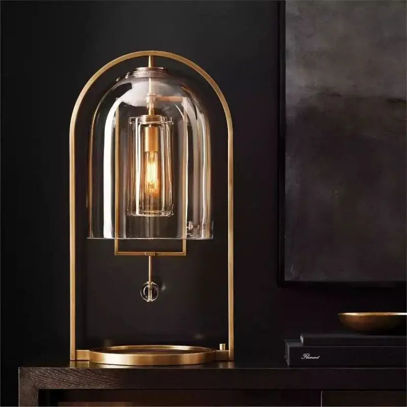 Modern Glass and Copper Table Lamp – Elegant Accent Lighting for Bedroom or Living Room - Lamps