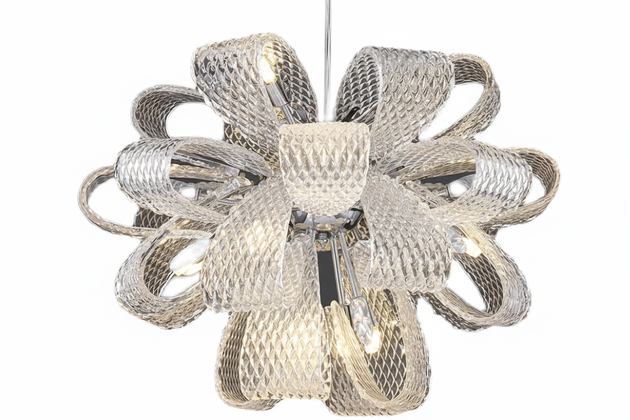 Floral glass chandelier with brass frame