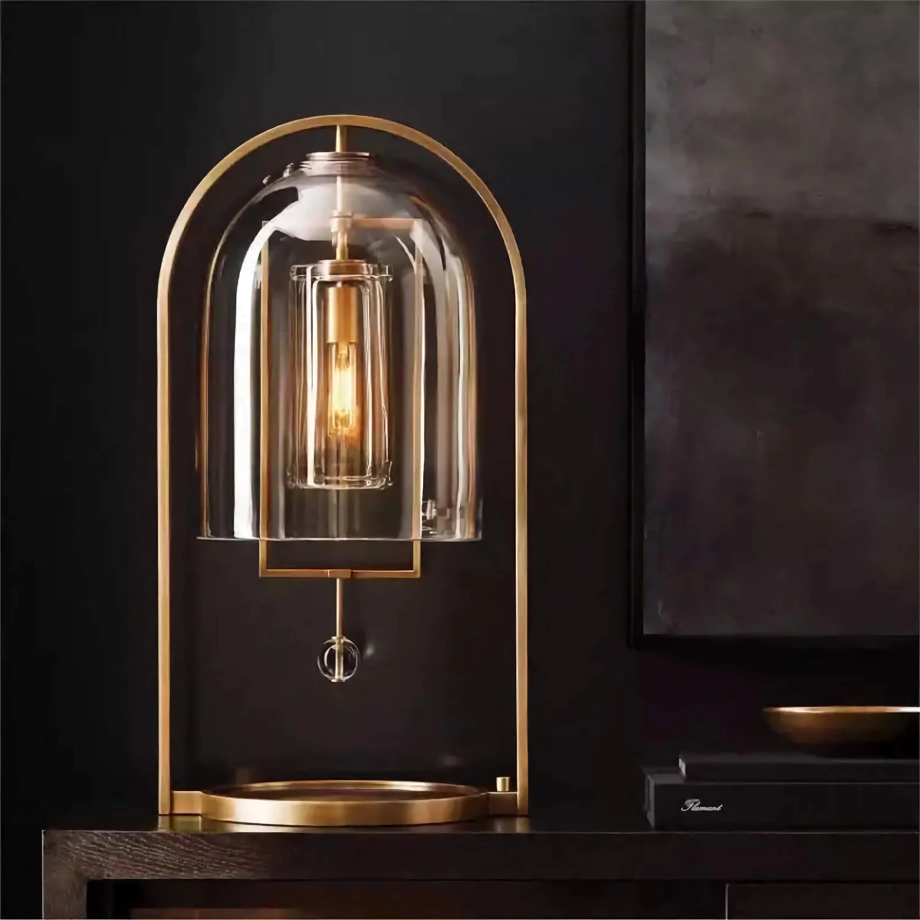 Modern Glass and Copper Table Lamp – Elegant Accent Lighting for Bedroom or Living Room