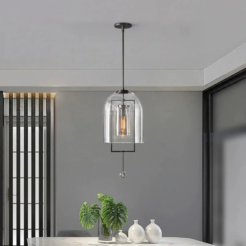 Modern Glass Pendant Light with Copper Accents – Elegant Ceiling Fixture for Kitchen Island or Entryway