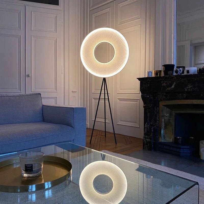 Modern Floor Lamp Fabric Lampshade Halo Lighting for Living Room Bedroom Office