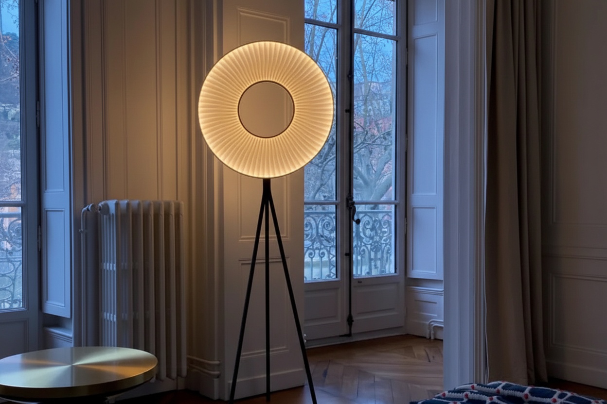 Halo floor lamp in a bedroom