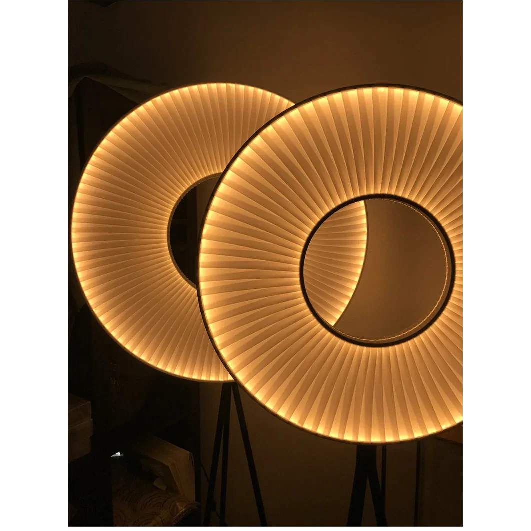 Modern Floor Lamp Fabric Lampshade Halo Lighting for Living Room Bedroom Office