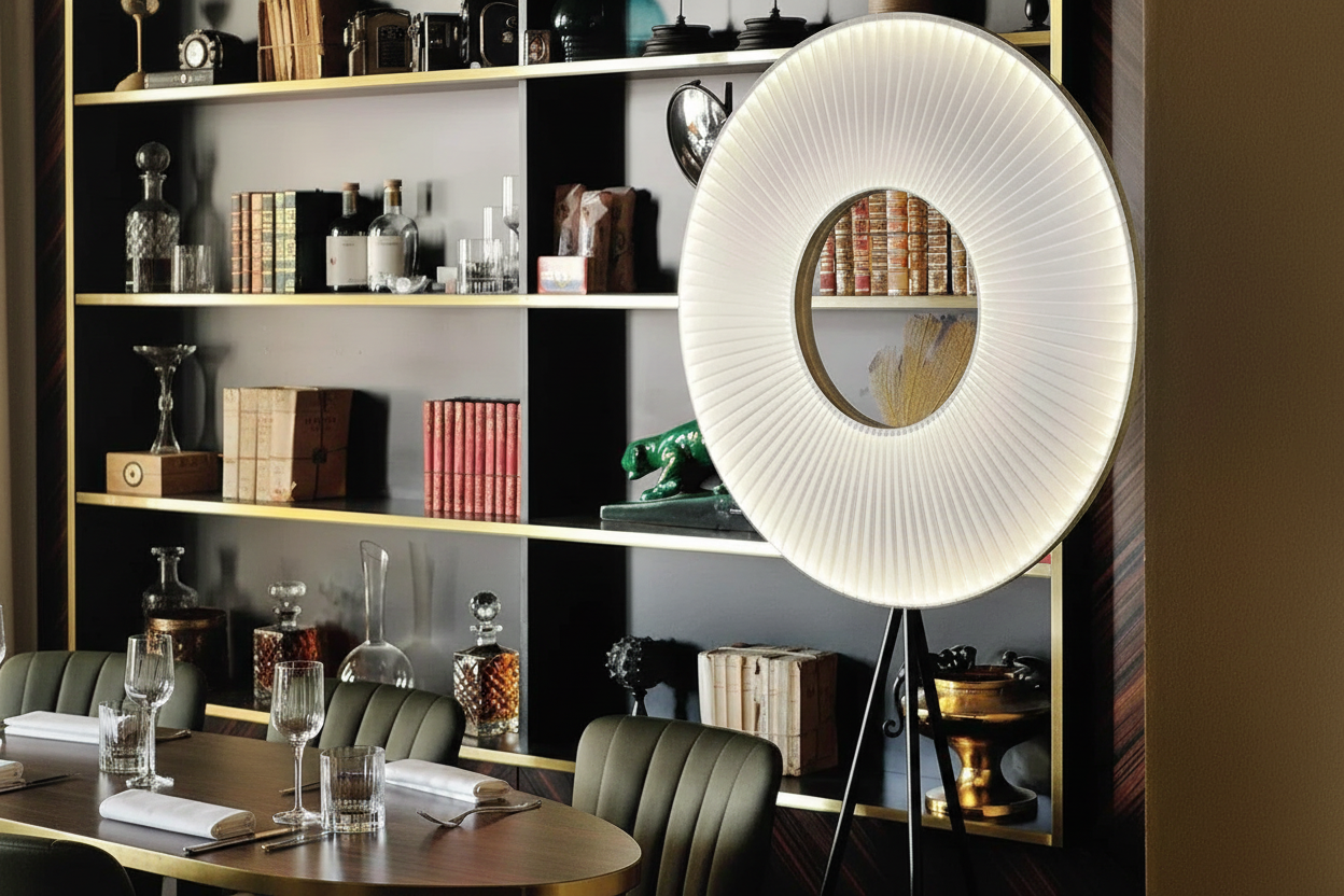 Fabric-shade floor lamp in a modern interior