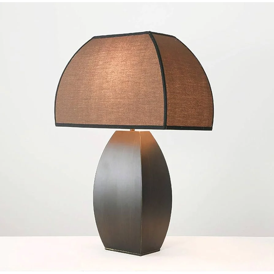 Modern Iron Table Lamp with Dark Fabric Shade for Living Room or Bedroom
