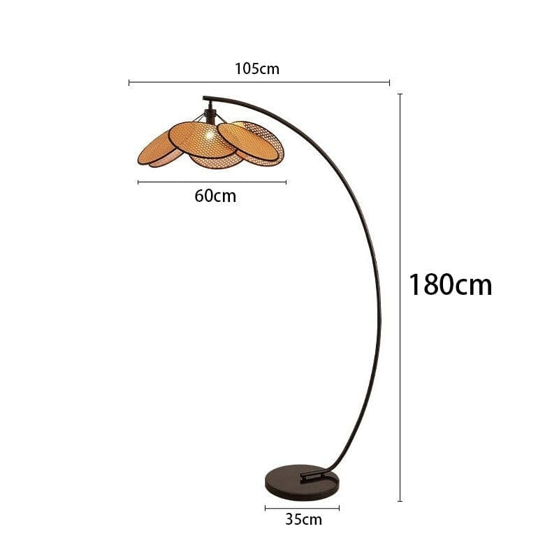 Arc Floor Lamp Stainless Steel Base Rustic Japandi Design Dimmable Modern Knitted Rattan Led - Lamps