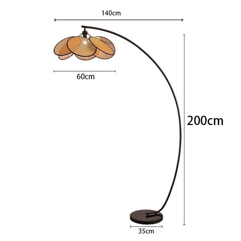 Arc Floor Lamp Stainless Steel Base Rustic Japandi Design Dimmable Modern Knitted Rattan Led - Lamps