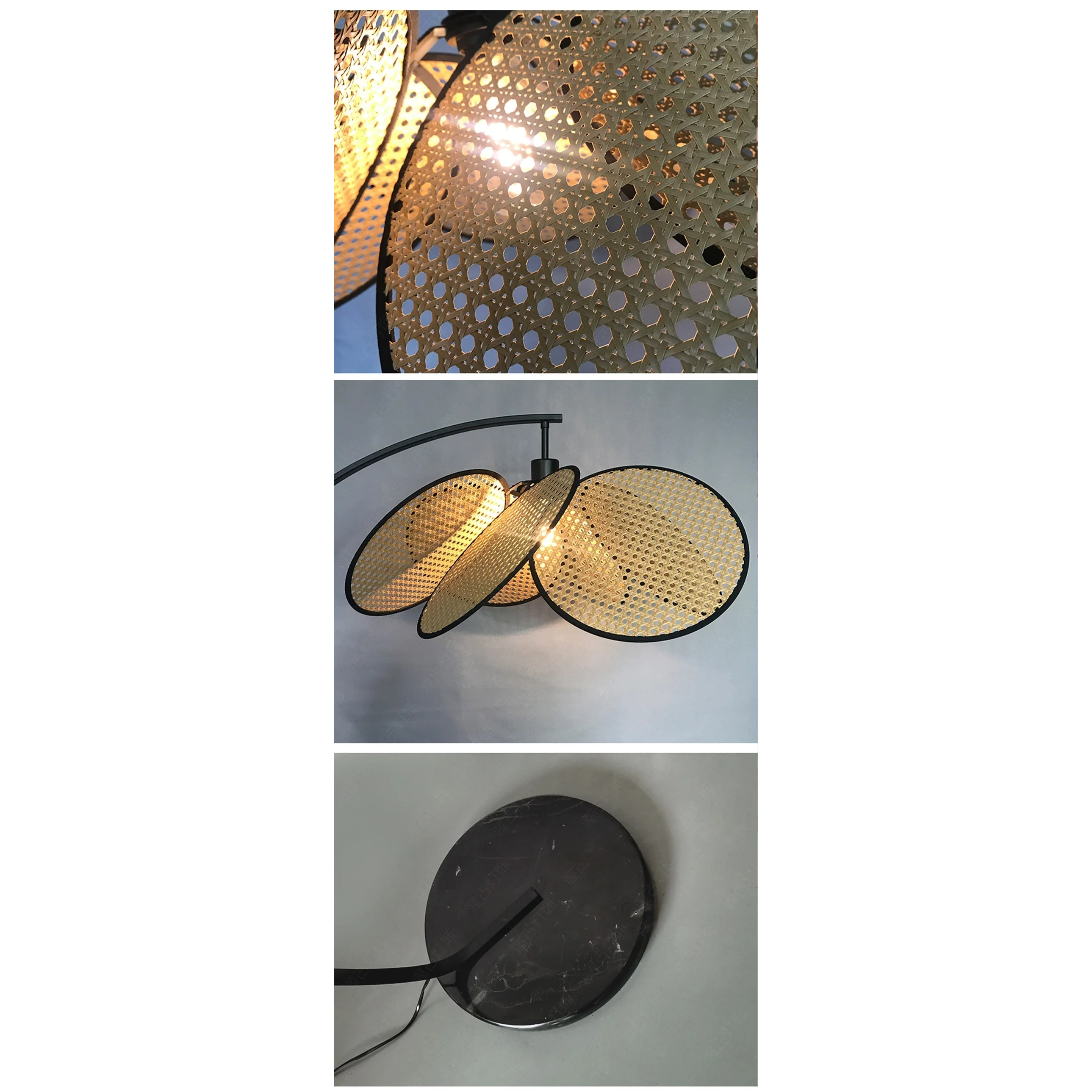 Arc Floor Lamp Stainless Steel Base Rustic Japandi Design Dimmable Modern Knitted Rattan Led