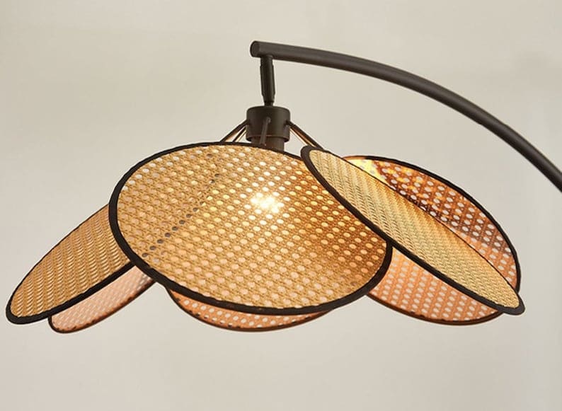 Arc Floor Lamp Stainless Steel Base Rustic Japandi Design Dimmable Modern Knitted Rattan Led - Lamps