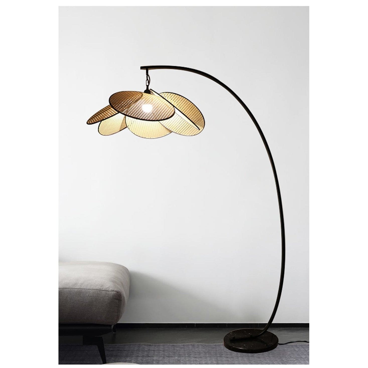 Arc Floor Lamp Stainless Steel Base Rustic Japandi Design Dimmable Modern Knitted Rattan Led - Lamps