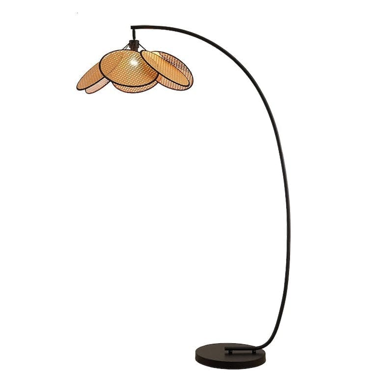 Arc Floor Lamp Stainless Steel Base Rustic Japandi Design Dimmable Modern Knitted Rattan Led - Lamps