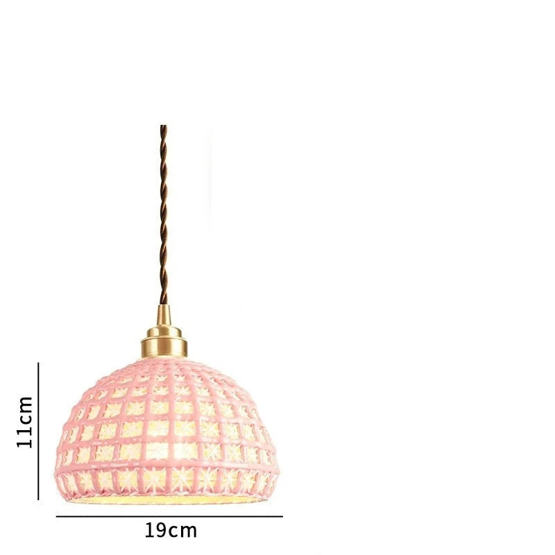Ceramic Modern Led Pendant Lamp in White Blue or Pink | Luxury Transitional French Country Style