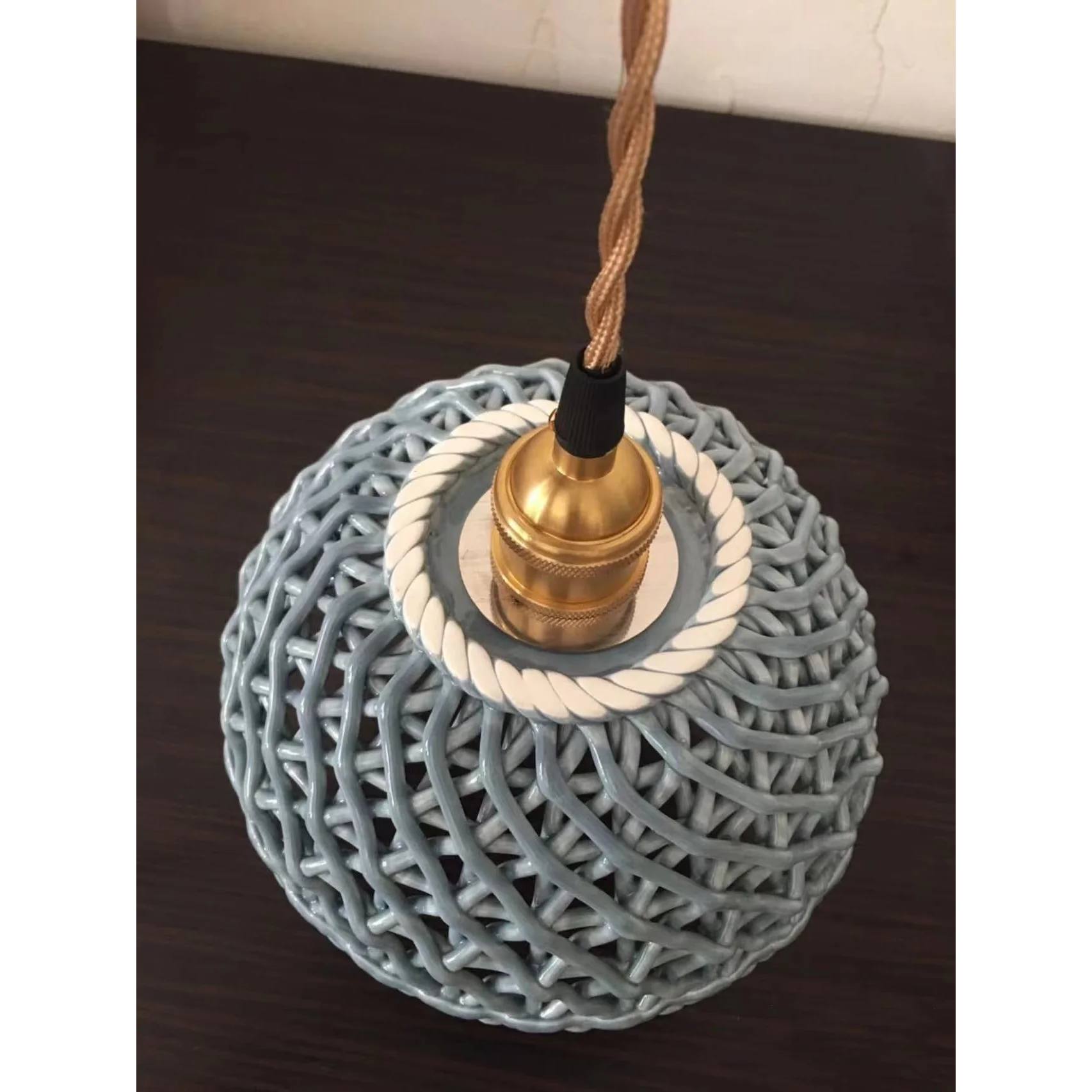 Ceramic Modern Led Pendant Lamp in White Blue or Pink | Luxury Transitional French Country Style