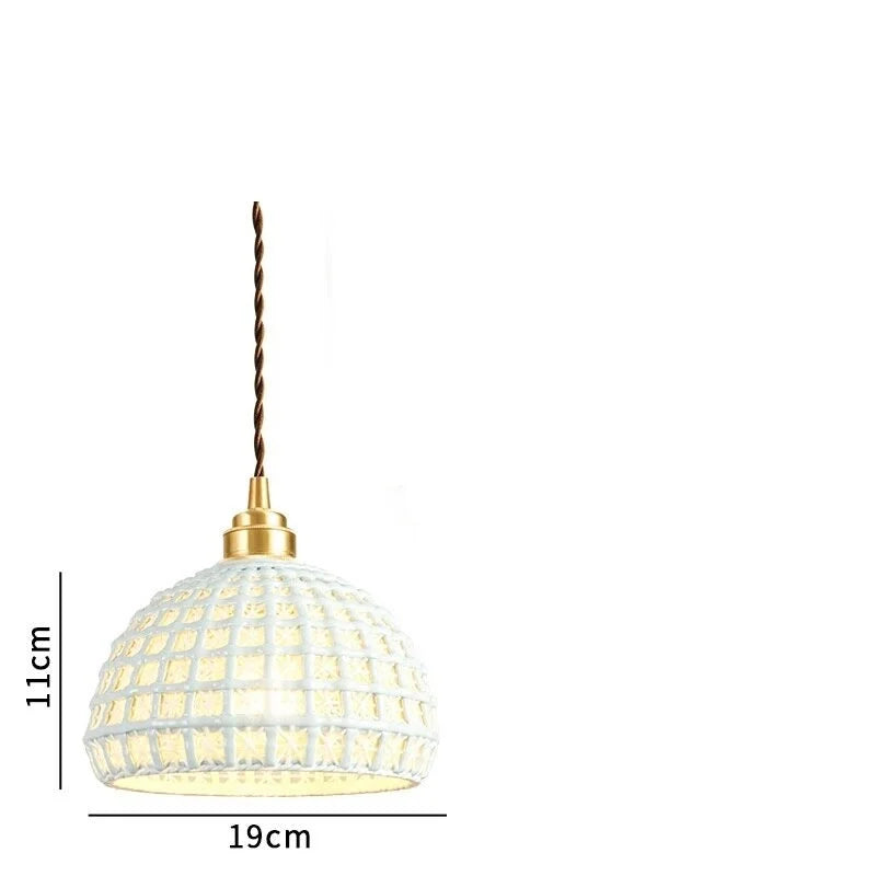 Ceramic Modern Led Pendant Lamp in White Blue or Pink | Luxury Transitional French Country Style