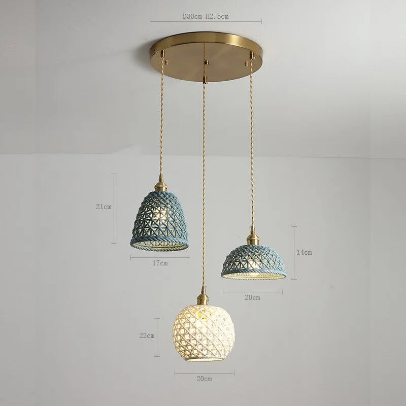 Ceramic Modern Led Pendant Lamp in White Blue or Pink | Luxury Transitional French Country Style