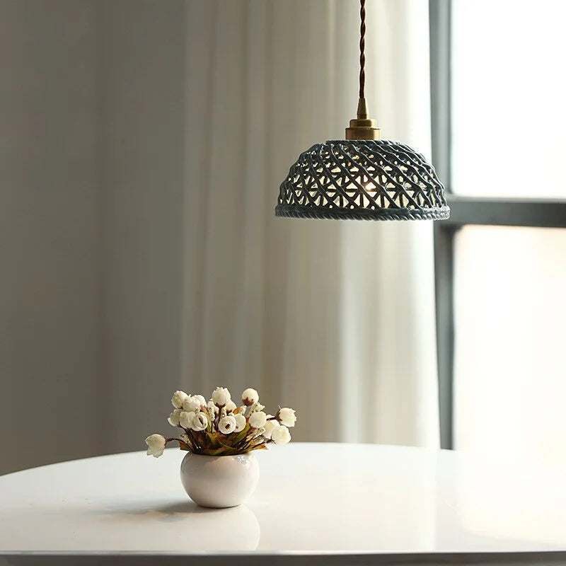 Ceramic Modern Led Pendant Lamp in White Blue or Pink | Luxury Transitional French Country Style