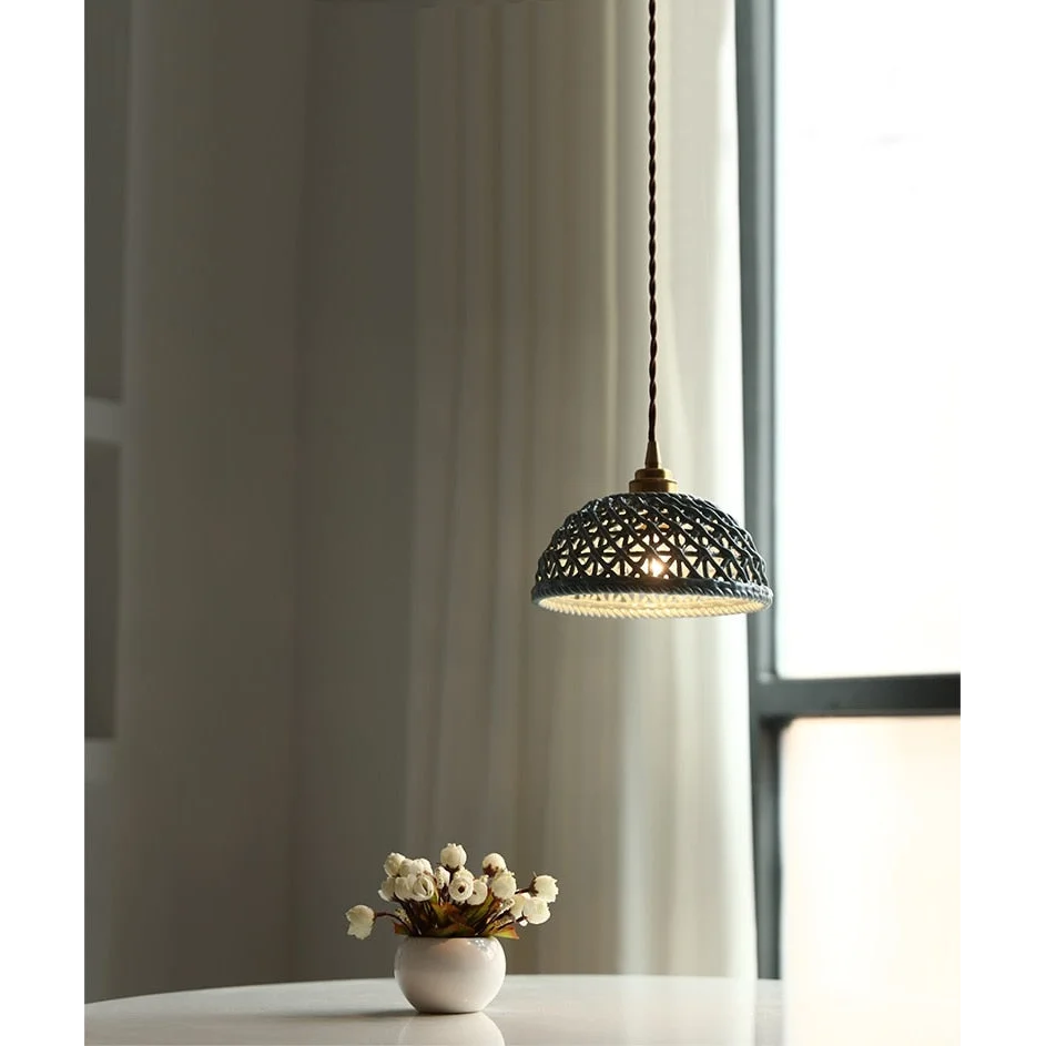 Ceramic Modern Led Pendant Lamp in White Blue or Pink | Luxury Transitional French Country Style