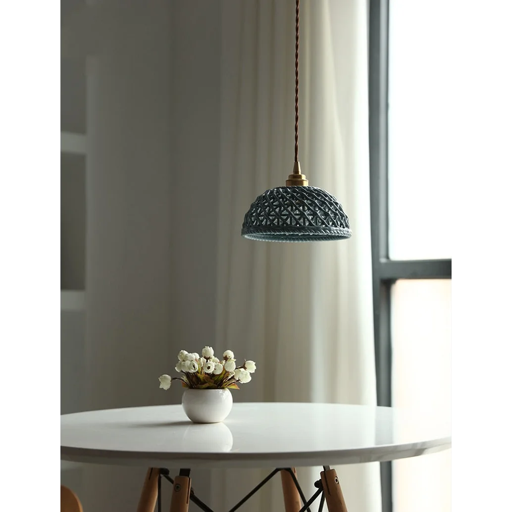 Ceramic Modern Led Pendant Lamp in White Blue or Pink | Luxury Transitional French Country Style