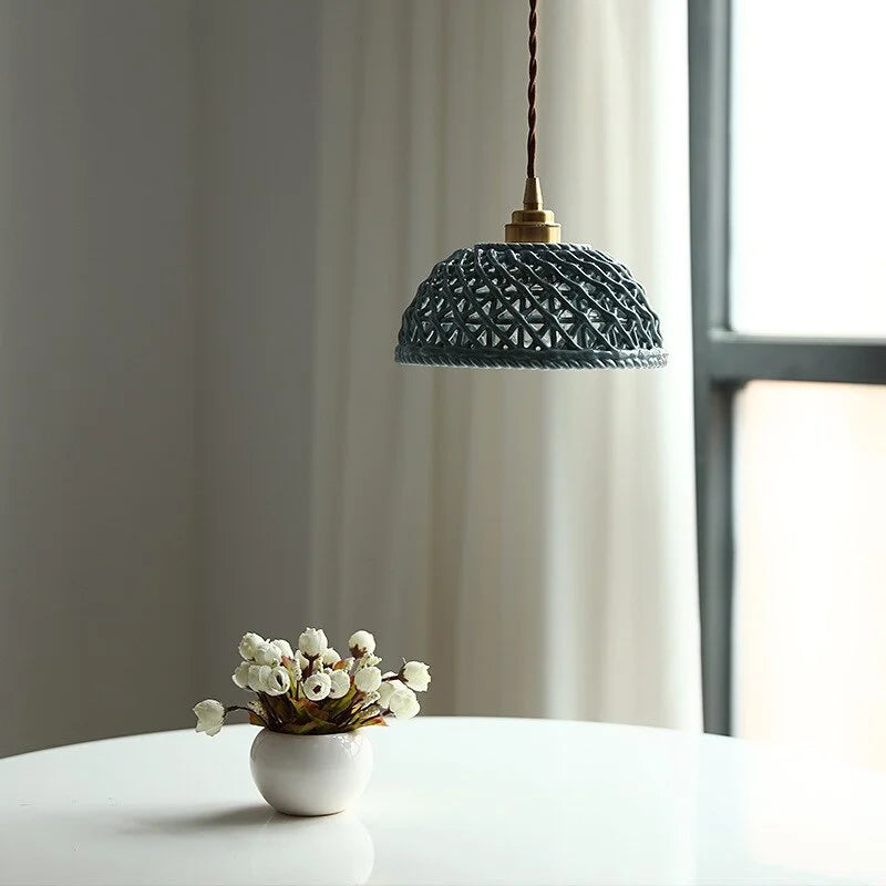 Ceramic Modern Led Pendant Lamp in White Blue or Pink | Luxury Transitional French Country Style