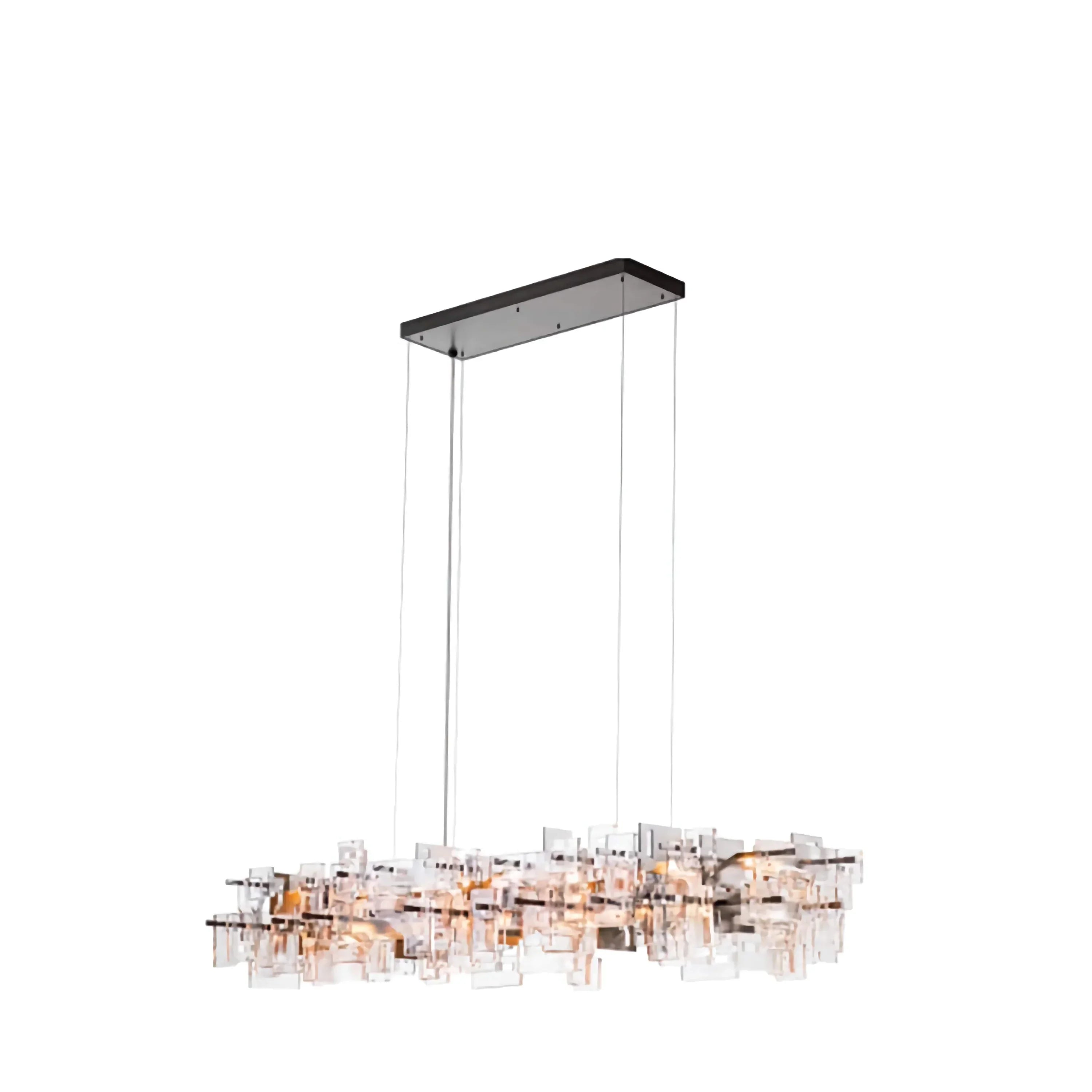 Hand Cut Crystal Linear Chandelier | Modern Rectangular Island Pendant Lighting for Dining Room