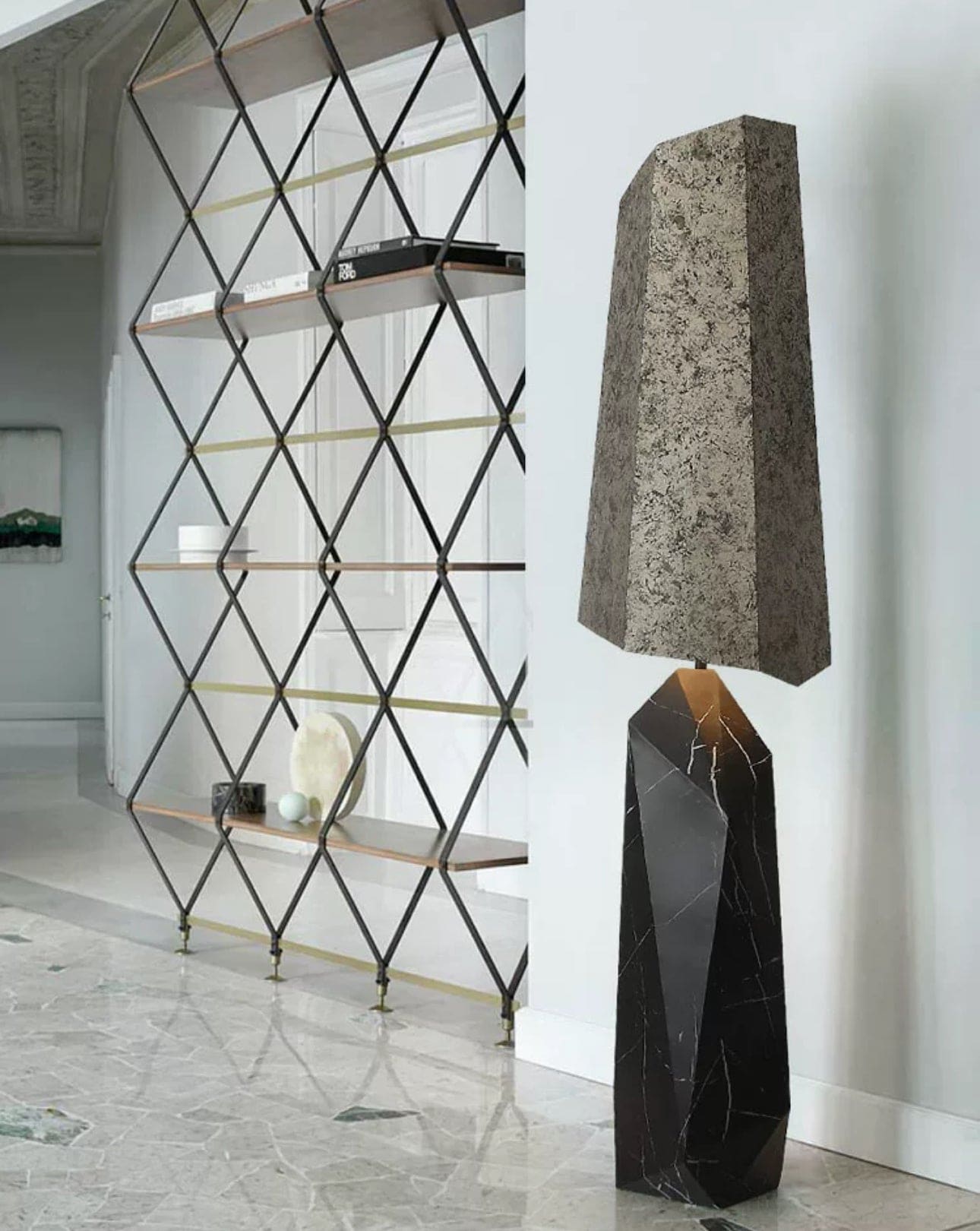 Shop for Floor Lamps - Unique Design - Wabi-sabi Grey Granite and Marble Lamp