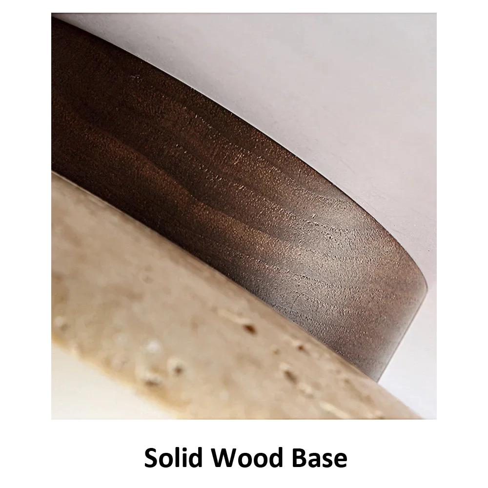 Modern Flush Mount Ceiling Light with Natural Stone and Wood Accent – Minimalist Cylinder Design
