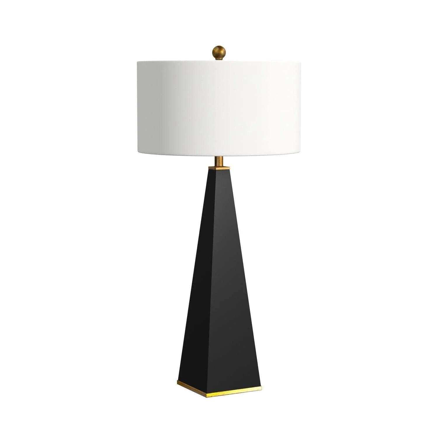 Modern Obelisk Table Lamp with Copper Accents and Fabric Shade for Living Room or Bedroom
