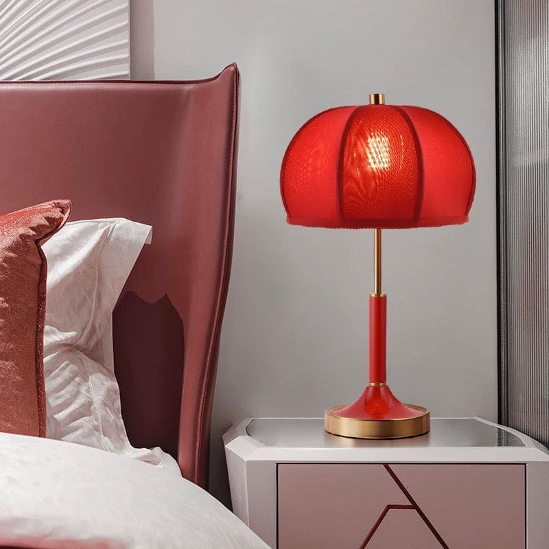 Modern Table Lamp with White Fabric Shade and Brass Accents – Elegant Lighting for Bedroom or Living Room - Lamps
