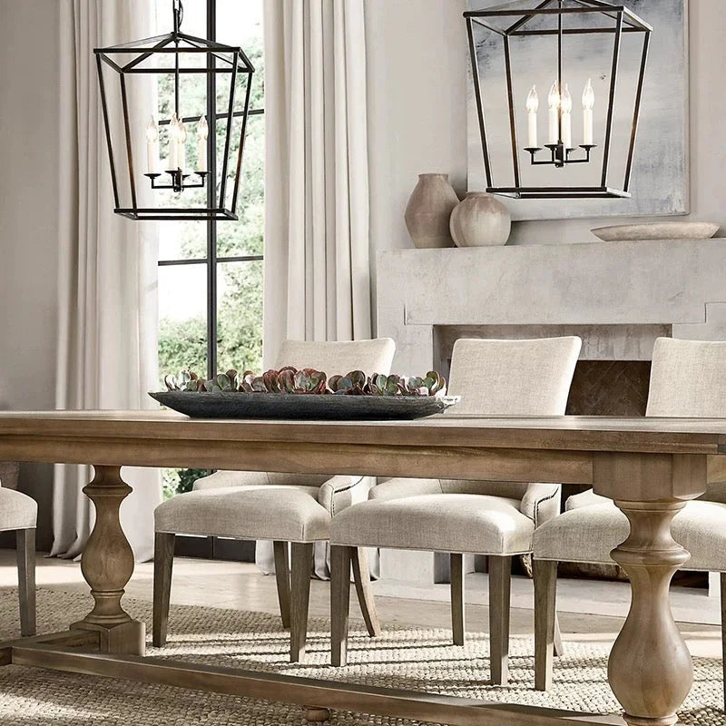 Gold Lantern Pendant Light with 4 Candle Lights – Open Frame Foyer Chandelier for Entryway Kitchen Island or Dining Room