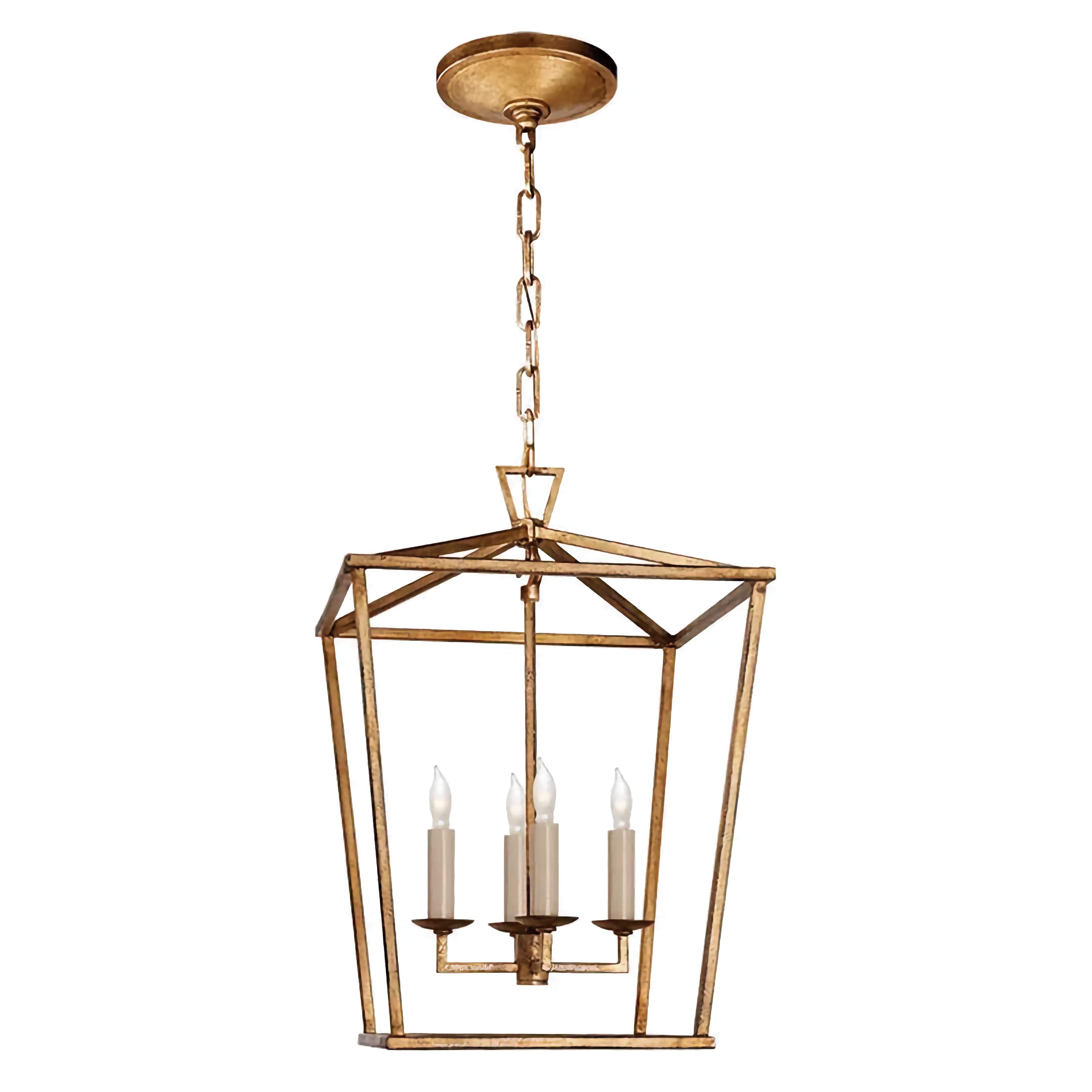 Gold Lantern Pendant Light with 4 Candle Lights – Open Frame Foyer Chandelier for Entryway Kitchen Island or Dining Room