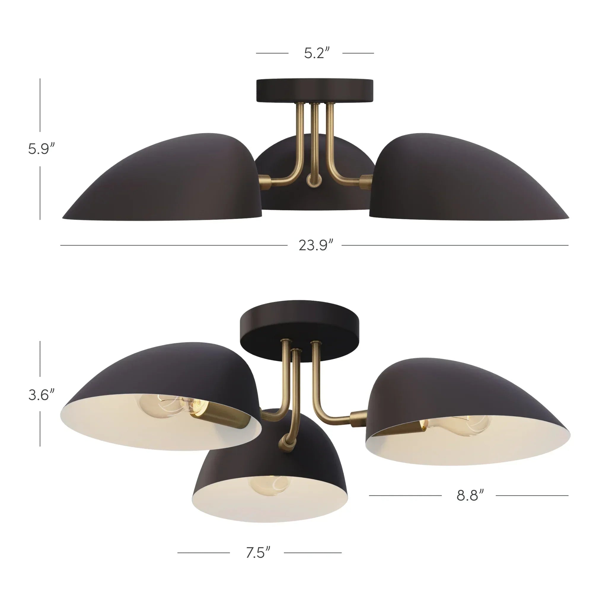 Modern Semi Flush Mount Ceiling Light for Low Ceilings – 3 Fixture with White Acrylic Shades