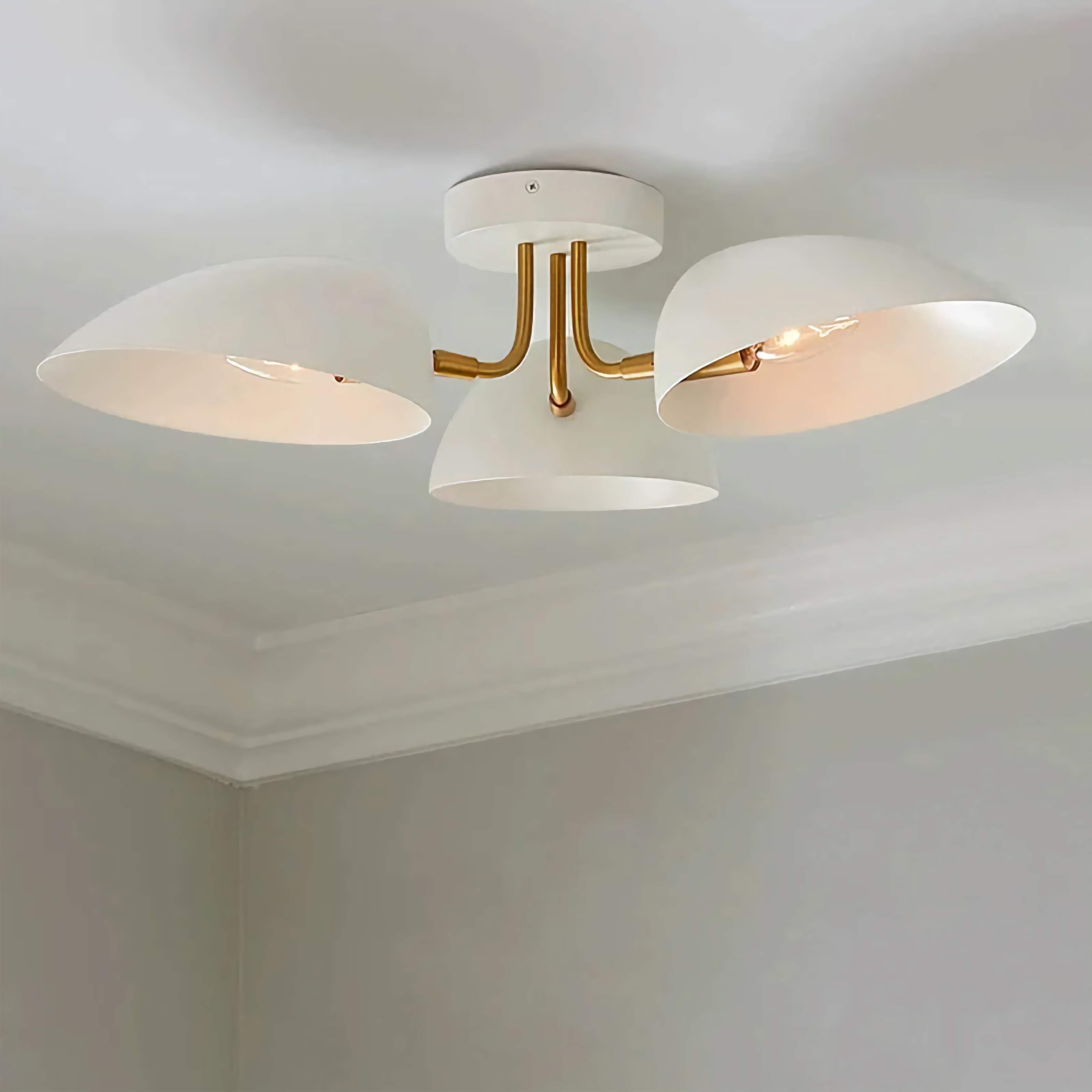 Modern Semi-flush Mount Ceiling Light for Low Ceilings – 3-light Fixture with White Acrylic Shades