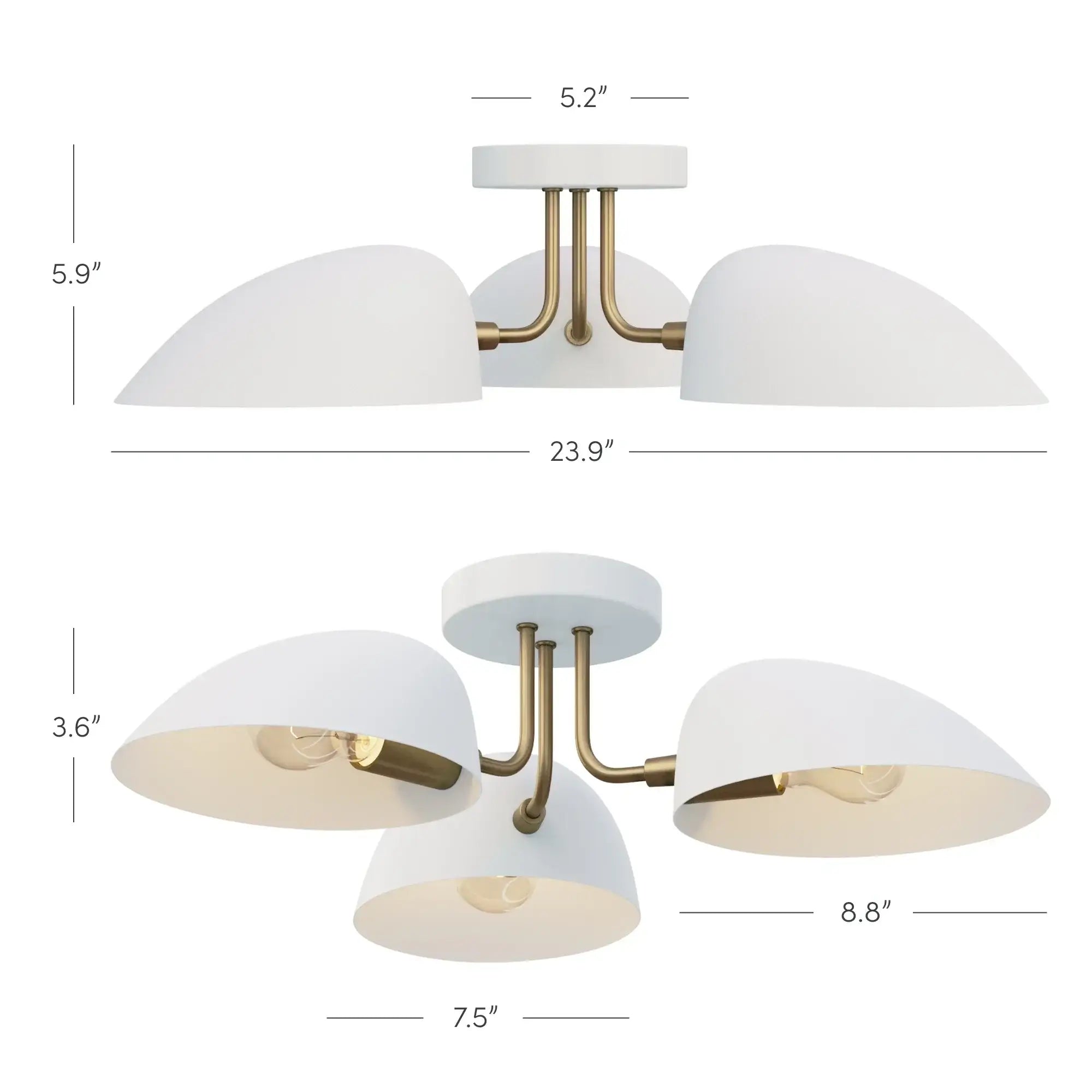 Modern Semi-flush Mount Ceiling Light for Low Ceilings – 3-light Fixture with White Acrylic Shades - Semi-flush Mounts