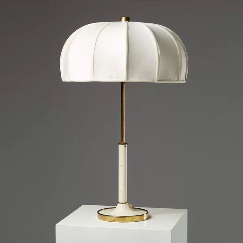 Modern Table Lamp with White Fabric Shade and Brass Accents – Elegant Lighting for Bedroom or Living Room - Lamps