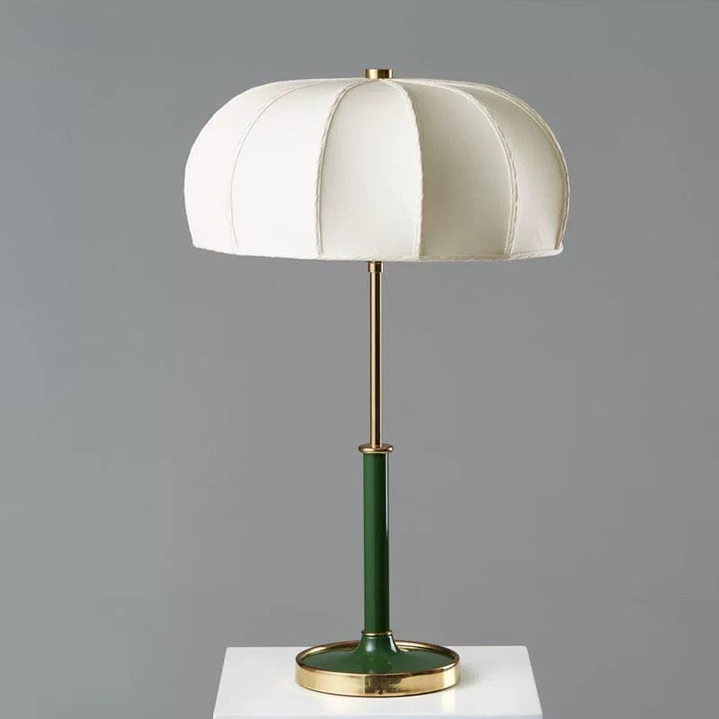 Modern Table Lamp with White Fabric Shade and Brass Accents – Elegant Lighting for Bedroom or Living Room - Lamps