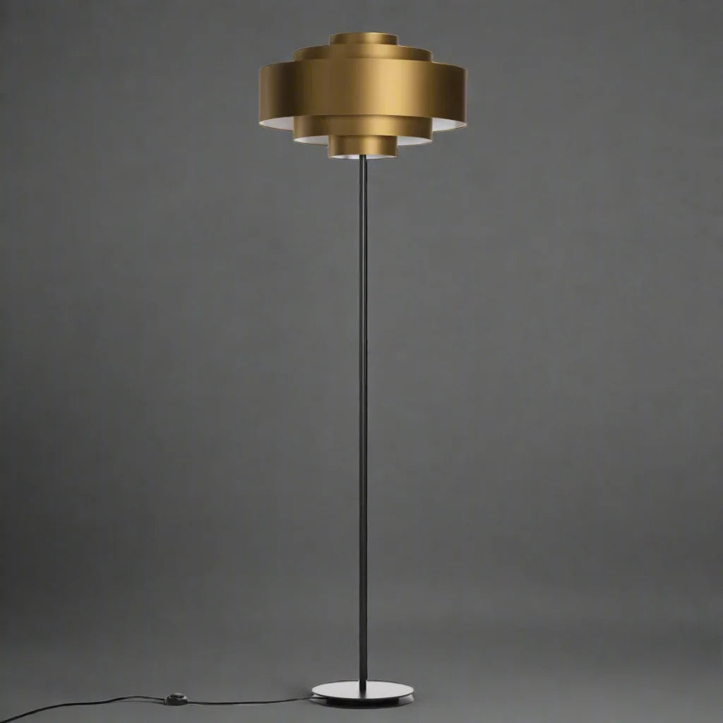 Modern Tiered Floor Lamp in Brushed Brass – Sculptural Ambient Lighting for Living Room or Reading Corner