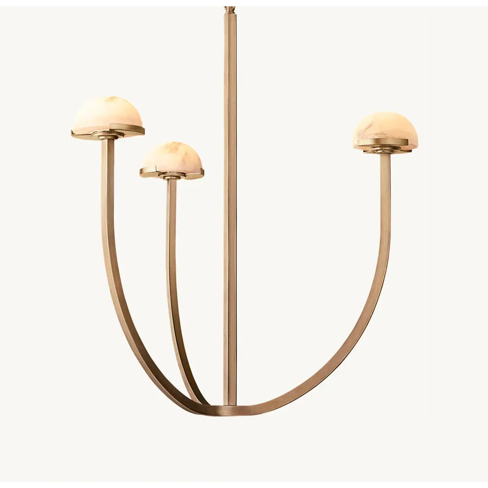 Tiered copper and alabaster chandelier full view