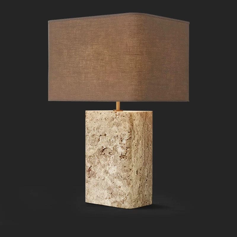 Modern Travertine and Copper Table Lamp with Fabric Shade for Living Room or Bedroom - Lamps
