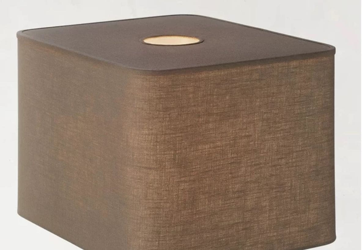 Modern Travertine and Copper Table Lamp with Fabric Shade for Living Room or Bedroom - Lamps